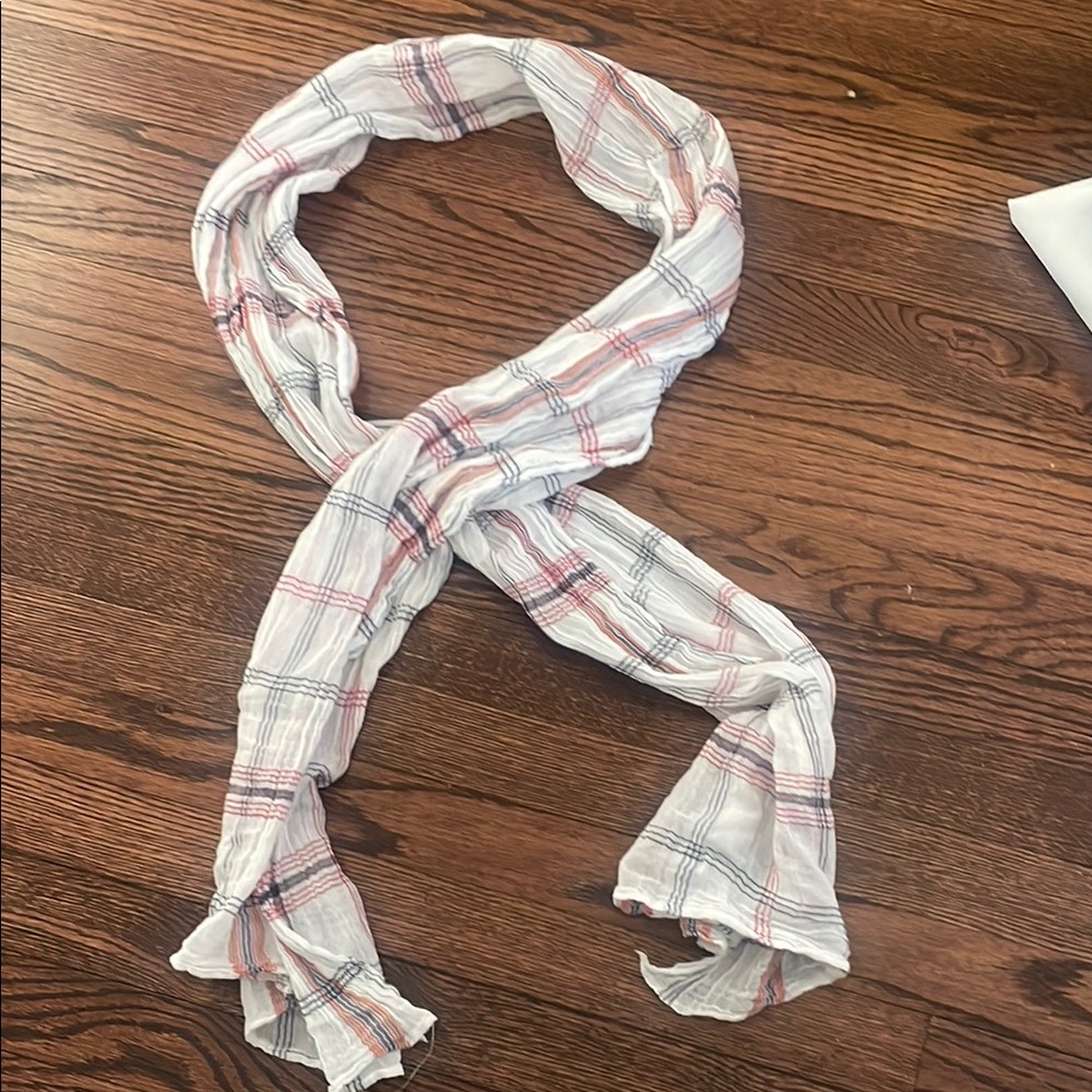 Plaid Scarf with Red and Blue Accents